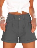 Womens Relaxed Fit Casual High Waist Pocketed Denim Shorts