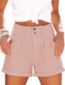Womens Relaxed Fit Casual High Waist Pocketed Denim Shorts