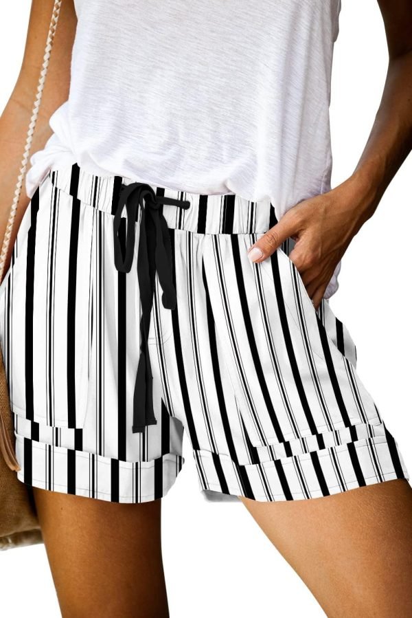 Womens Casual Shorts Comfy Elastic Waist Drawstring Pocket Shorts Pants